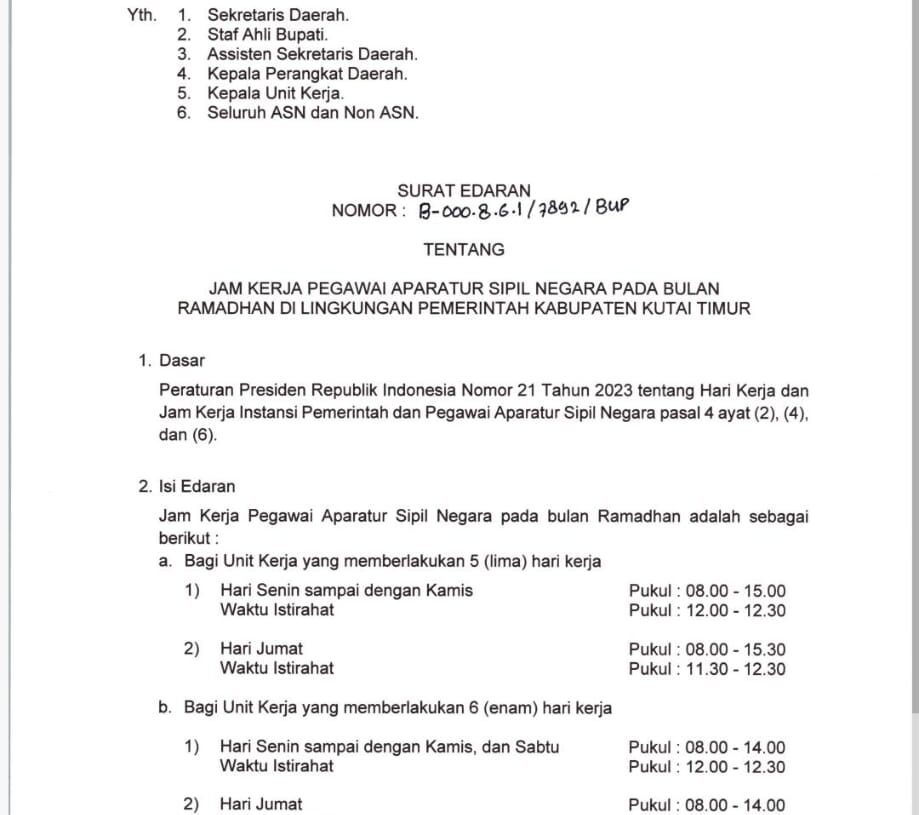 Ini Jam Kerja ASN Kutim Selama Ramadan, Efisiensi dan Produktivitas di Tengah Ibadah