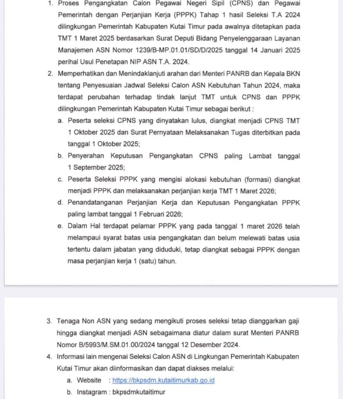Jadwal Seleksi ASN Kutim 2024 Disesuaikan, Ini Perubahannya