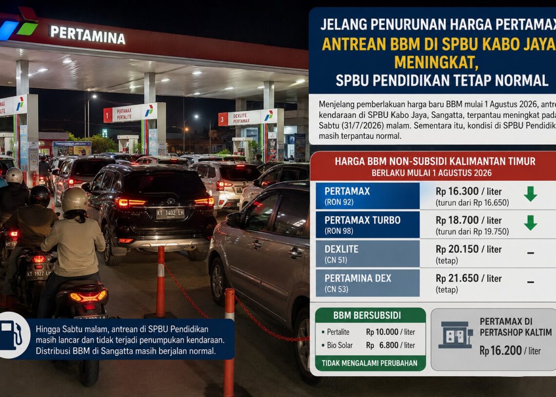 Jelang Penurunan Harga Pertamax, Antrean BBM di SPBU Kabo Jaya Meningkat, SPBU Pendidikan Tetap Normal